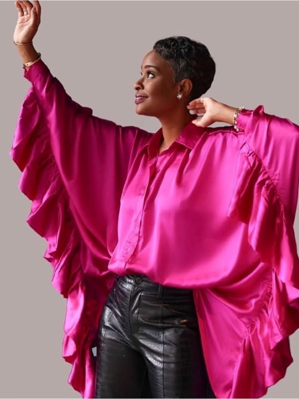 Live 4 Truth Satin Ruffle-Hem Button Front Tunic - Magenta